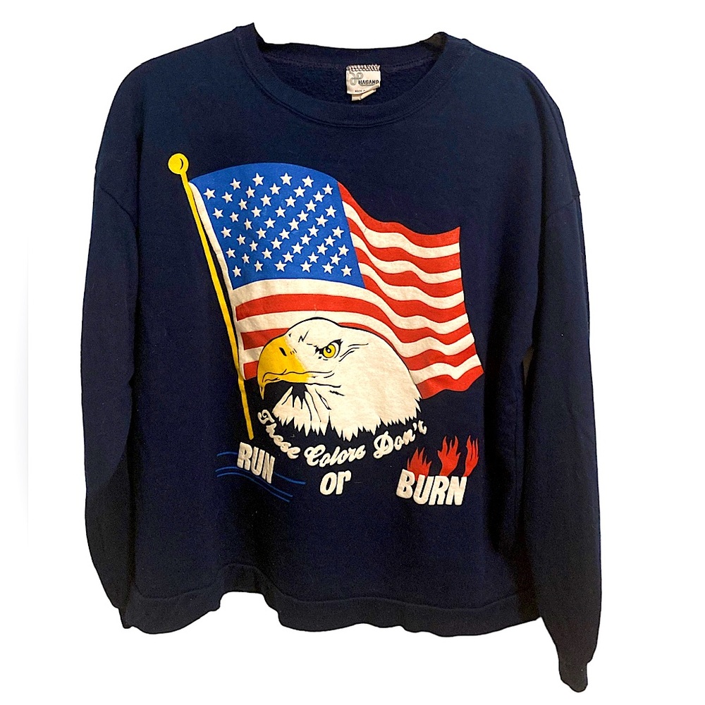 Vintage Patriotic Eagle Flag American Crewneck Sweatshirt Made in USA Size Large